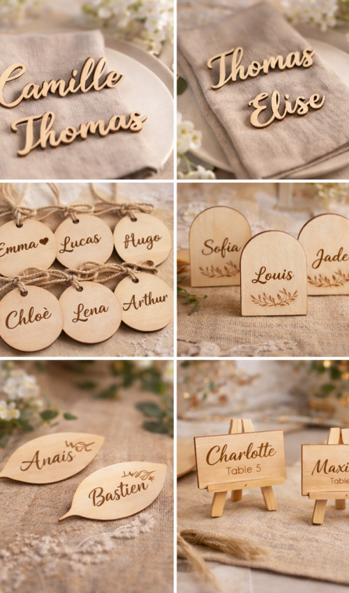 Cartes de table en bois personnalisées